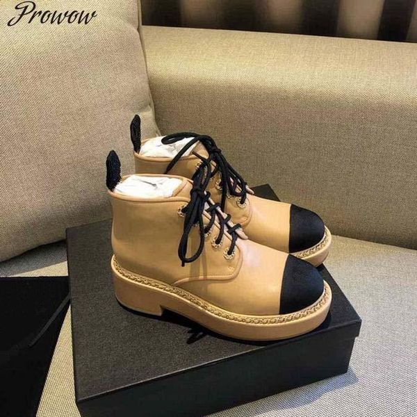 boots prowow winter chain letter platform luxury leather stitching color designer lace casual women's zapatos mujer, Black
boots prowow winter chain letter platform luxury leather stitching color designer lace casual women's zapatos mujer, Black