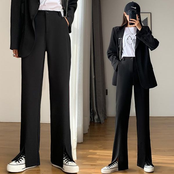 women's pants & capris spot front slit suit for women plump girls loose straight high waist drape black wide leg, Black;white
women's pants & capris spot front slit suit for women plump girls loose straight high waist drape black wide leg, Black;white