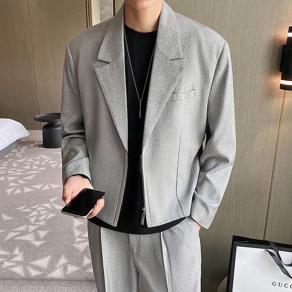 men's suits & blazers men zipper suit jacket korean harajuku streetwear fashion loose casual short style coat male outerwear, White;black
men's suits & blazers men zipper suit jacket korean harajuku streetwear fashion loose casual short style coat male outerwear, White;black