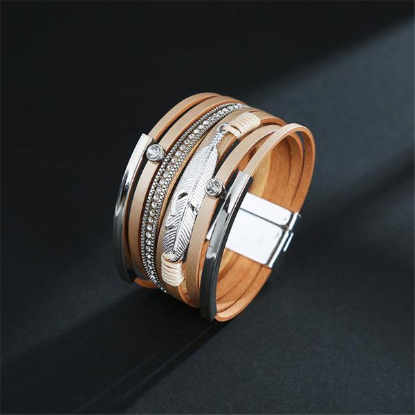 tennis allyes vintage feather charm leather bracelets for women fashion rhinestone metal chain wrap bracelet bangle female jewelry, Golden;silver
tennis allyes vintage feather charm leather bracelets for women fashion rhinestone metal chain wrap bracelet bangle female jewelry, Golden;silver