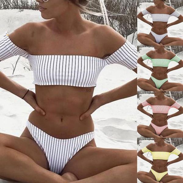 women's swimwear bandage stripe ruffle swimsuit female bandeau bikini 2021 short sleeve women tie side bathing suit high cut biquini 23, White;black
women's swimwear bandage stripe ruffle swimsuit female bandeau bikini 2021 short sleeve women tie side bathing suit high cut biquini 23, White;black