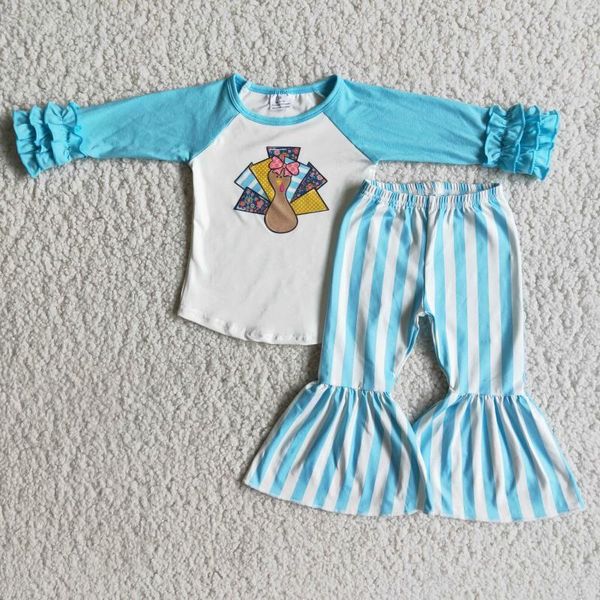 clothing sets wholesale thanksgiving outfits children baby girls blue ruffle turkey shirt bell-bottomed striped bells pants fall winter, White
clothing sets wholesale thanksgiving outfits children baby girls blue ruffle turkey shirt bell-bottomed striped bells pants fall winter, White