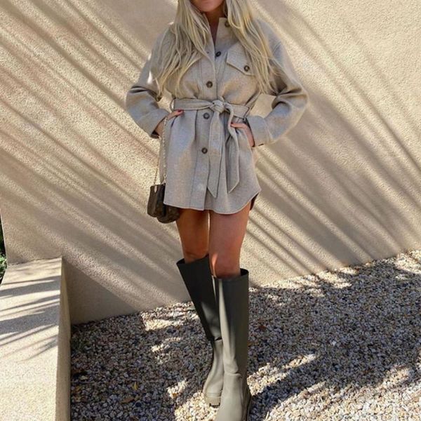 women's jackets vintage woman loose sashes woolen coats 2021 chic female autumn soft turndown collar outwear ladies elegant pockets, Black;brown
women's jackets vintage woman loose sashes woolen coats 2021 chic female autumn soft turndown collar outwear ladies elegant pockets, Black;brown