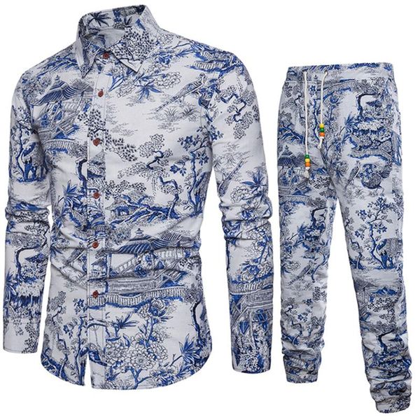chinese style ink print set suit men party vintage clothing 2021 fashion long sleeve shirt and pant suits male two pieces sets men's tr, Gray
chinese style ink print set suit men party vintage clothing 2021 fashion long sleeve shirt and pant suits male two pieces sets men's tr, Gray