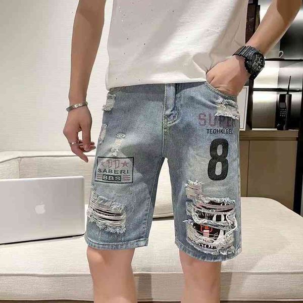 shorts men pierced denim 's summer thin casual trend straight quarter pants 2021 fashion brand, White;black
shorts men pierced denim 's summer thin casual trend straight quarter pants 2021 fashion brand, White;black