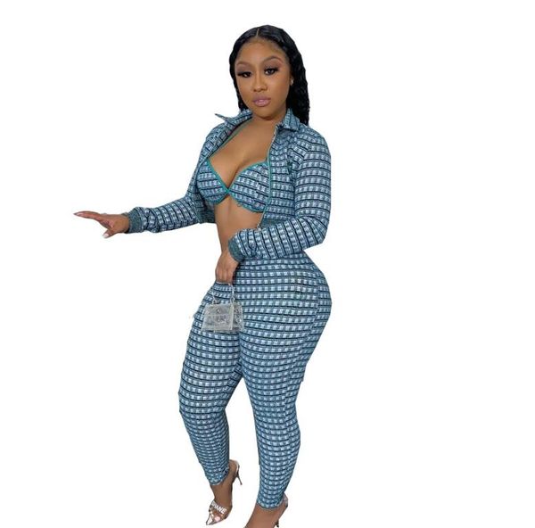 women's set zipper full sleeve coat+bar+skinny pants suit plaid print three piece suit tracksuits, Gray
women's set zipper full sleeve coat+bar+skinny pants suit plaid print three piece suit tracksuits, Gray