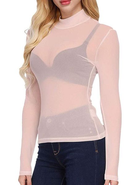 women's t-shirt women long sleeve mesh see-through fashion solid color for party club, White
women's t-shirt women long sleeve mesh see-through fashion solid color for party club, White