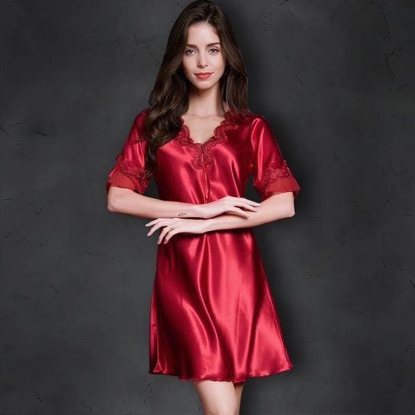 women's sleepwear women night dress solid v neck short sleeve summerm ice silk ladies mini nightie lace satin plus size nightgowns for, Black;red
women's sleepwear women night dress solid v neck short sleeve summerm ice silk ladies mini nightie lace satin plus size nightgowns for, Black;red