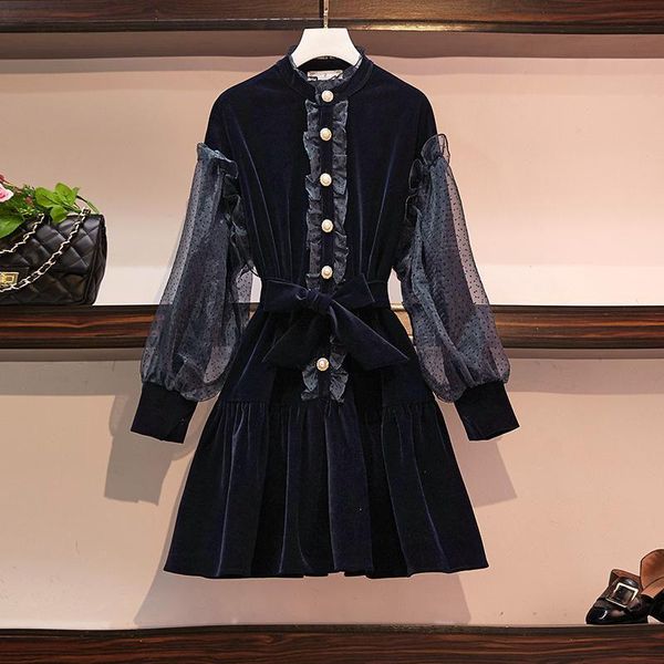 casual dresses fashion retro gold velvet autumn winter dress women 2021 large size female french lantern sleeved mesh patchwork f2490, Black;gray
casual dresses fashion retro gold velvet autumn winter dress women 2021 large size female french lantern sleeved mesh patchwork f2490, Black;gray