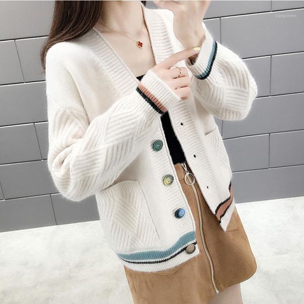 women's knits & tees mujer sweater spring wear 2021 autumn loose women casual single-breasted threaded coat female discount z386, White
women's knits & tees mujer sweater spring wear 2021 autumn loose women casual single-breasted threaded coat female discount z386, White