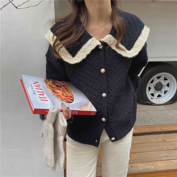 sweaters retro women sweater cardigans solid peter pan collar warm knitted casual autumn feminine loose soft sweet, White;black
sweaters retro women sweater cardigans solid peter pan collar warm knitted casual autumn feminine loose soft sweet, White;black