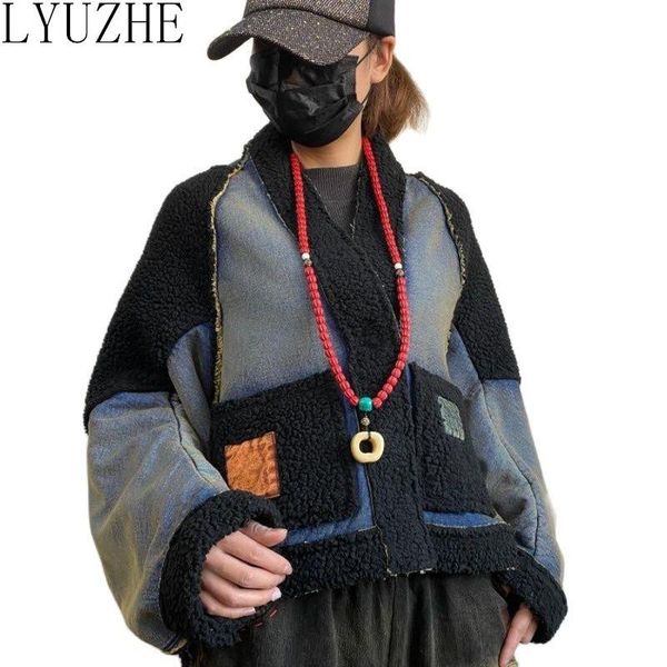 women's jackets lyuzhe vintage batwing sleeve cashmere coat women 2021 spring autumn v-neck patchwork female oversize spliced qdy187, Black;brown
women's jackets lyuzhe vintage batwing sleeve cashmere coat women 2021 spring autumn v-neck patchwork female oversize spliced qdy187, Black;brown