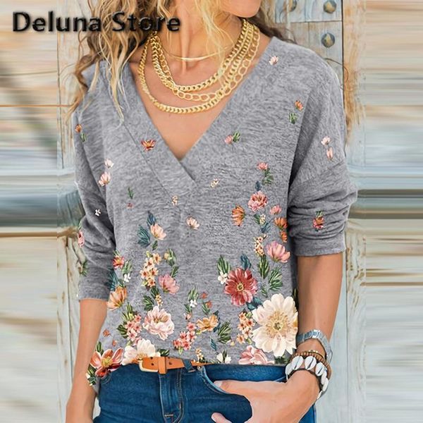spring women t-shirt casual fashion loose long sleeve print flower women's clothing vintage v-neck soft cozy ladies, White
spring women t-shirt casual fashion loose long sleeve print flower women's clothing vintage v-neck soft cozy ladies, White