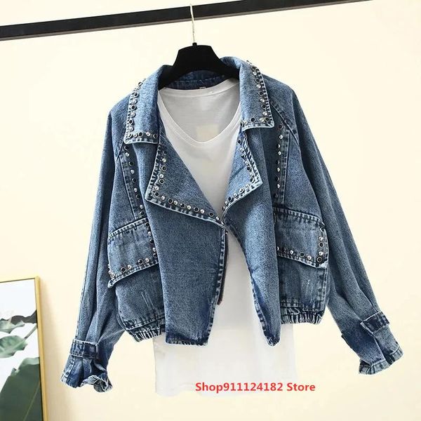 women's jackets spring autumn denim for women pearl beading casual jeans jacket long sleeve loose coat vintage overcoat, Black;brown
women's jackets spring autumn denim for women pearl beading casual jeans jacket long sleeve loose coat vintage overcoat, Black;brown