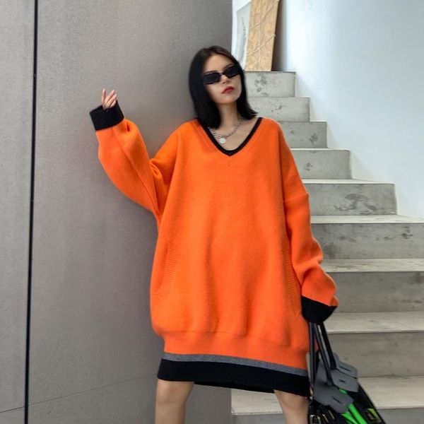 women's sweaters women sweater 2021 autumn languid lazy wind loose outside wear medium long pullover thickened v-neck oversized coat, White;black
women's sweaters women sweater 2021 autumn languid lazy wind loose outside wear medium long pullover thickened v-neck oversized coat, White;black