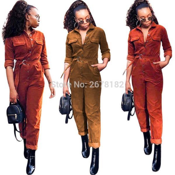 women's jumpsuits & rompers casual women corduroy long sleeved pockets button waistband solid brown khaki sports pants outfit, Black;white
women's jumpsuits & rompers casual women corduroy long sleeved pockets button waistband solid brown khaki sports pants outfit, Black;white