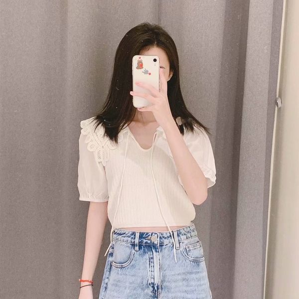 women's sweaters 2021 summer sweet temperament lantern sleeve lapel mesh shirt women, White;black
women's sweaters 2021 summer sweet temperament lantern sleeve lapel mesh shirt women, White;black