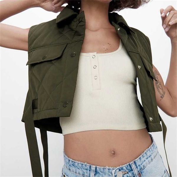 stylish chic green pocekts quilting cropped vest fashion side buttons tie turn-down collar waistcoat 211022, Black;white
stylish chic green pocekts quilting cropped vest fashion side buttons tie turn-down collar waistcoat 211022, Black;white