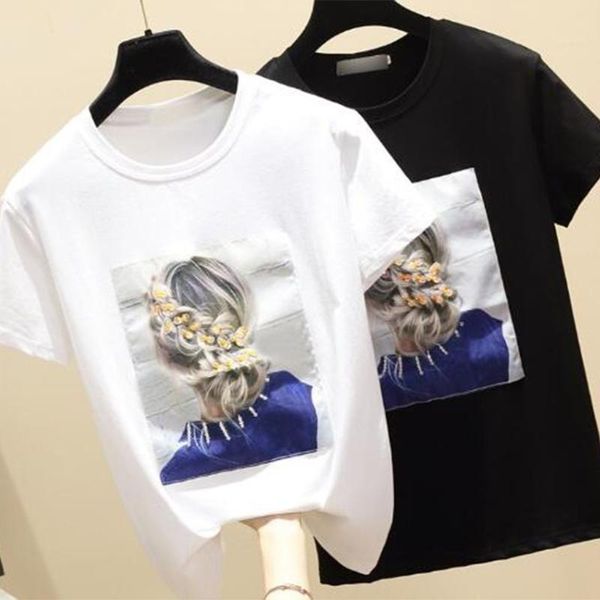 Women's T-Shirt Women Summer Short Sleeve Female Printing Cotton Shirts Round Neck Tops 52KQ, White
Women's T-Shirt Women Summer Short Sleeve Female Printing Cotton Shirts Round Neck Tops 52KQ, White