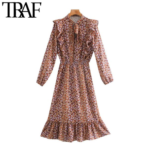 traf women chic fashion floral print ruffled midi dress vintage bow tied collar elastic waist female dresses vestidos 210415, Black;gray
traf women chic fashion floral print ruffled midi dress vintage bow tied collar elastic waist female dresses vestidos 210415, Black;gray