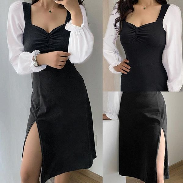hepburn style puff sleeve ladies temperament mid-length dress slim thin women casual dresses, Black;gray
hepburn style puff sleeve ladies temperament mid-length dress slim thin women casual dresses, Black;gray
