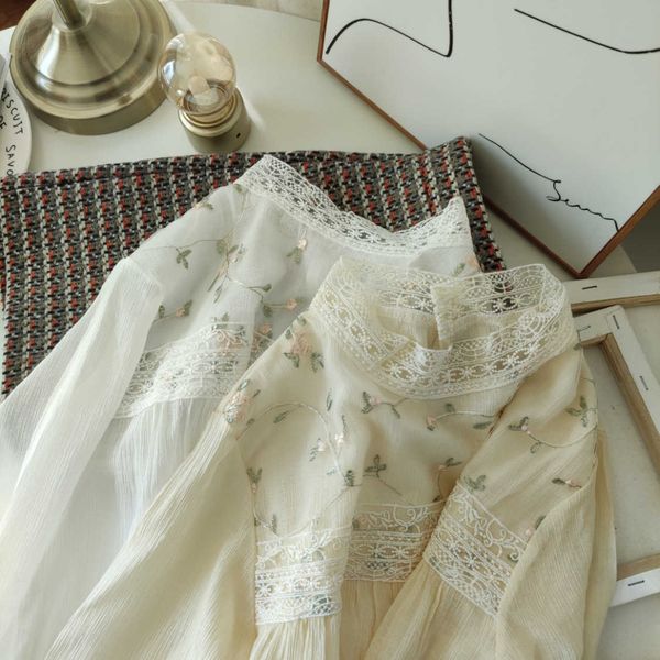 two piece dress spring product - heavy industry lace splicing round neck long sleeve hanfeng blouse shirt 8xmd, White
two piece dress spring product - heavy industry lace splicing round neck long sleeve hanfeng blouse shirt 8xmd, White