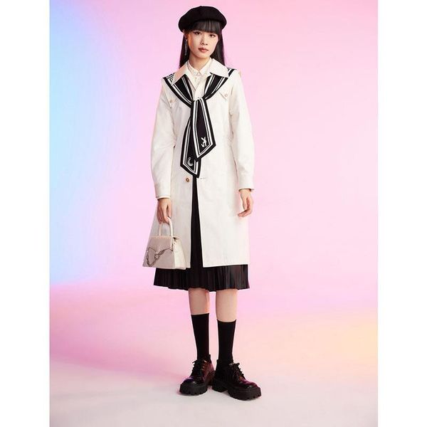 women's trench coats 2021 spring elegant double collar windbreaker, Tan;black 
women's trench coats 2021 spring elegant double collar windbreaker, Tan;black