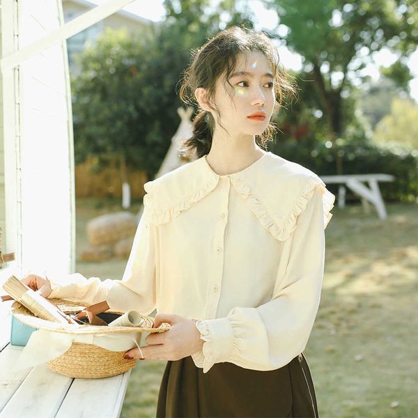 women's blouses & shirts japan style blouse spring summer korean fashion casual simple ruffle single-breasted large lapel long sleeve s, White
women's blouses & shirts japan style blouse spring summer korean fashion casual simple ruffle single-breasted large lapel long sleeve s, White