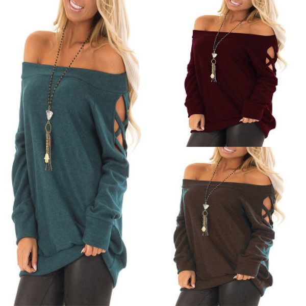 2021 autumn and winter new one neck off shoulder long sleeve casual bottoming women's t-shirt, White
2021 autumn and winter new one neck off shoulder long sleeve casual bottoming women's t-shirt, White