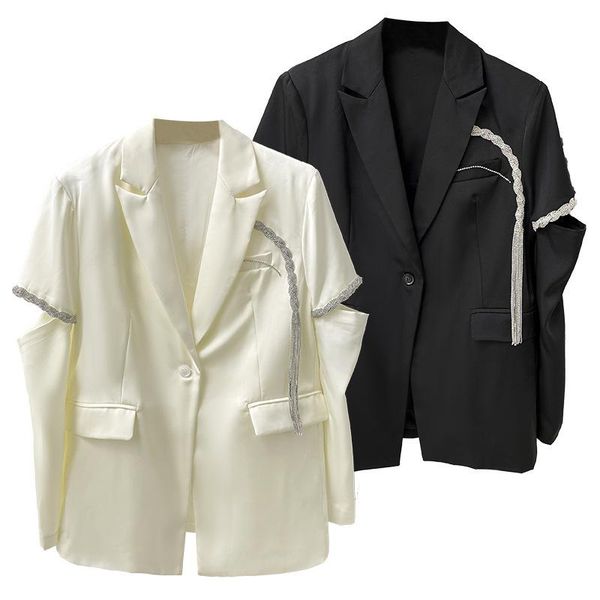 women's suits & blazers superaen nail diamond edging hollow out full suit fashionable loose coat office lady solid jacket women, White;black
women's suits & blazers superaen nail diamond edging hollow out full suit fashionable loose coat office lady solid jacket women, White;black