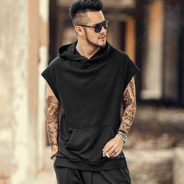 Summer sleeveless pure black hat cantilevered men' short sleeve hooded sweater fashion t326
Summer sleeveless pure black hat cantilevered men' short sleeve hooded sweater fashion t326