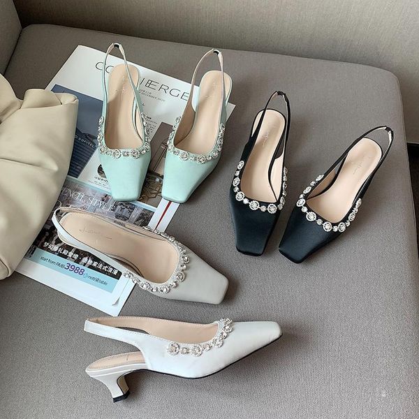 sandals square tow women rhinestone slides party pumps thick mid heels crystal slingback dress shoes size 35-39, Black
sandals square tow women rhinestone slides party pumps thick mid heels crystal slingback dress shoes size 35-39, Black