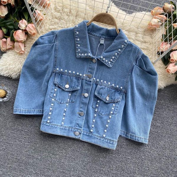 women's jackets sweet denim short coat heavy beaded slim puff sleeve jacket chic girl autumn outwear, Black;brown
women's jackets sweet denim short coat heavy beaded slim puff sleeve jacket chic girl autumn outwear, Black;brown