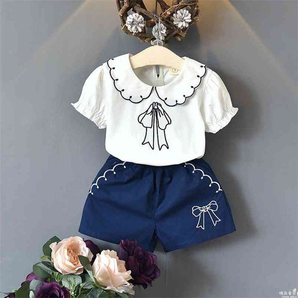 arrivals summer children sets short sleeve print t-shirt blue bow shorts casual 2pcs girls clothes 2-7t 210629, White
arrivals summer children sets short sleeve print t-shirt blue bow shorts casual 2pcs girls clothes 2-7t 210629, White
