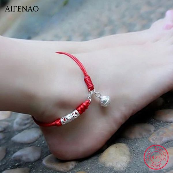 925 sterling silver bell anklets for women charm handmade lucky red thread rope ankle bracelet foot chain jewelry, Red;blue
925 sterling silver bell anklets for women charm handmade lucky red thread rope ankle bracelet foot chain jewelry, Red;blue