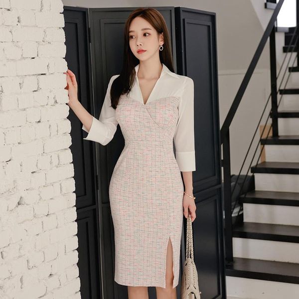 spring korean women's splicing split plaid pencil dresses occupation elegant simple bottoming vestidos casual, Black;gray
spring korean women's splicing split plaid pencil dresses occupation elegant simple bottoming vestidos casual, Black;gray