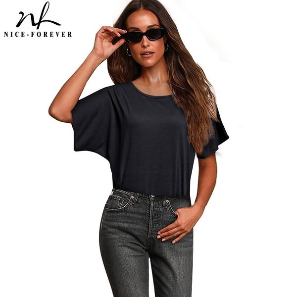 nice-forever summer women black color fashion batwing sleeve t-shirts casual oversized tees 111 210419, White
nice-forever summer women black color fashion batwing sleeve t-shirts casual oversized tees 111 210419, White