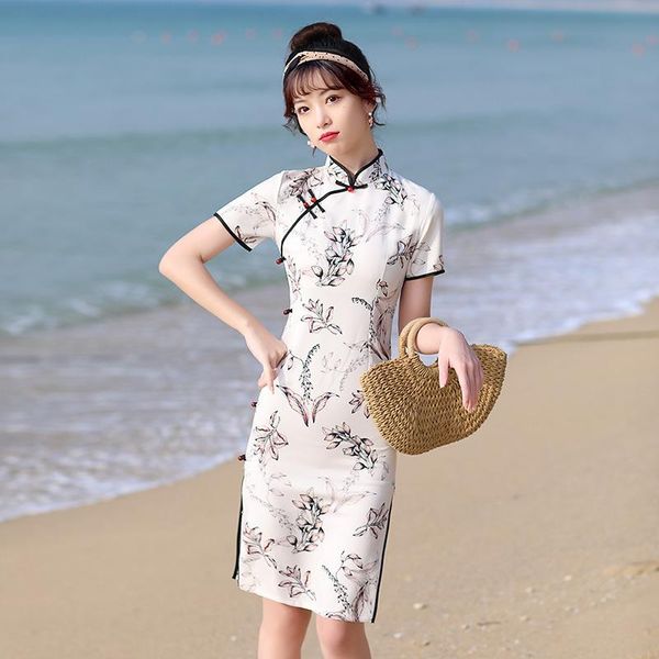 ethnic clothing summer flower printed satin qipao traditional chinese women short sleeve mandarin collar dress daily knee-length cheongsam, Red
ethnic clothing summer flower printed satin qipao traditional chinese women short sleeve mandarin collar dress daily knee-length cheongsam, Red