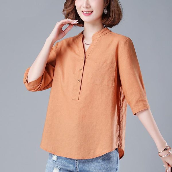 women's blouses & shirts solid cotton linen women autumn 2021 v-neck loose vintage casual all match female outwear, White
women's blouses & shirts solid cotton linen women autumn 2021 v-neck loose vintage casual all match female outwear, White
