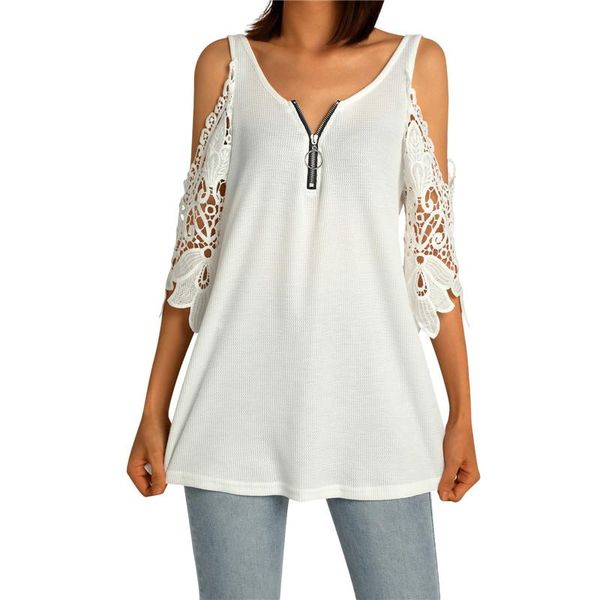 women's t-shirt xingqing cold shoulder summer lace knitted clothes casual short sleeve loose shirts v neck woman t shirt, White
women's t-shirt xingqing cold shoulder summer lace knitted clothes casual short sleeve loose shirts v neck woman t shirt, White