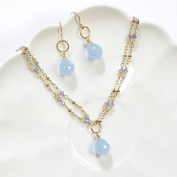 earrings & necklace women's simple elegant jewelry light blue color natural gems quartz crystal 14k filled gold handmade set gift, Silver
earrings & necklace women's simple elegant jewelry light blue color natural gems quartz crystal 14k filled gold handmade set gift, Silver