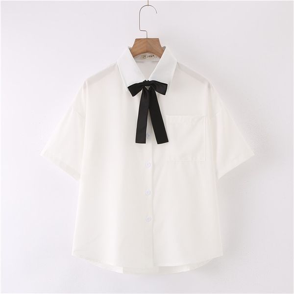 new summer women blouses shirt short sleeve solid white with tie bow japanese korean jk style female shirts lapel blusas 210401
new summer women blouses shirt short sleeve solid white with tie bow japanese korean jk style female shirts lapel blusas 210401