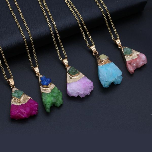 pendant necklaces natural stone druzy necklace triangle multi-color crystal chain jewelry for women reiki heal gifts, Silver
pendant necklaces natural stone druzy necklace triangle multi-color crystal chain jewelry for women reiki heal gifts, Silver