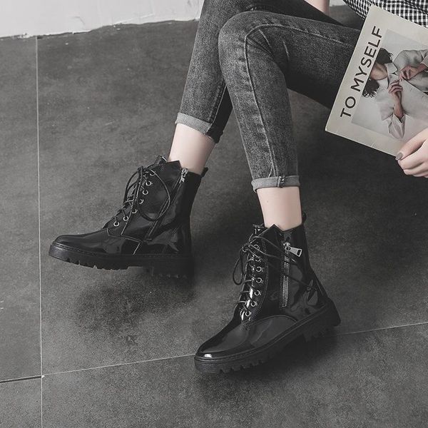 boots 2021 women patent leather ankle waterproof thick heel platform motorcycle woman gothic round toe lace up bota, Black
boots 2021 women patent leather ankle waterproof thick heel platform motorcycle woman gothic round toe lace up bota, Black