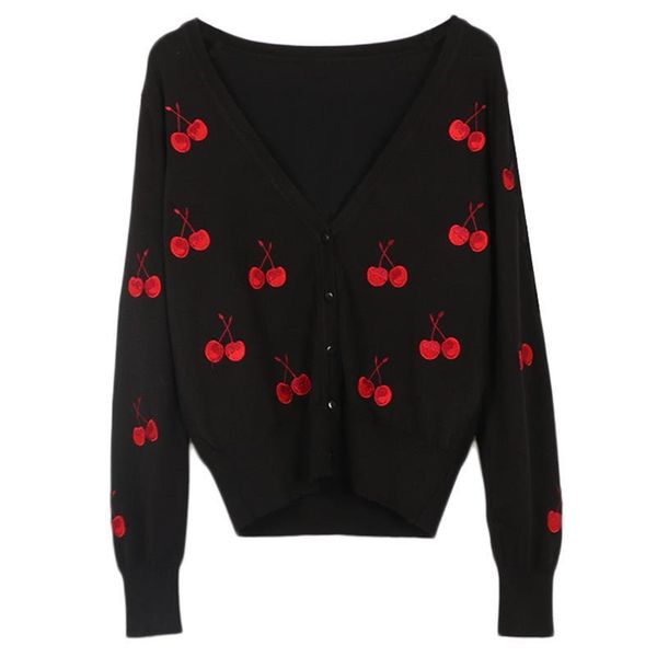 women's sweaters lunoakvo cherry print sweater cardigan women sweet autumn winter ladies long sleeve single-breasted female, White;black
women's sweaters lunoakvo cherry print sweater cardigan women sweet autumn winter ladies long sleeve single-breasted female, White;black