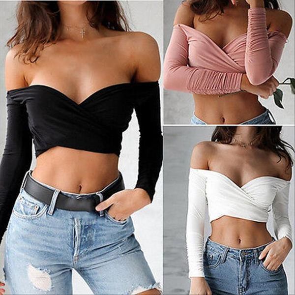 mujer off shoulder womens t shirt crop long sleeve solid short for women clothing fashion slim, White
mujer off shoulder womens t shirt crop long sleeve solid short for women clothing fashion slim, White