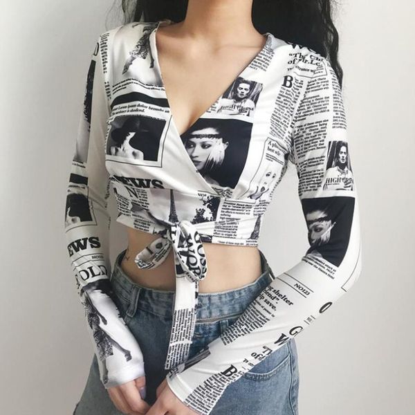 women's t-shirt spaper letter print women t shirt deep v-neck tees t-shirts long sleeve crop streetwear basic tshirt femme p85, White
women's t-shirt spaper letter print women t shirt deep v-neck tees t-shirts long sleeve crop streetwear basic tshirt femme p85, White