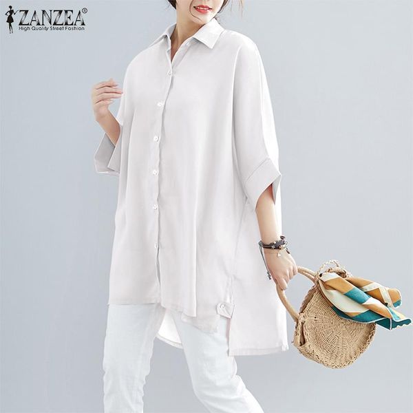 women's blouses & shirts elegant solid asymmetrical 2022 casual 3/4 sleeve blusas female lapel button chemise oversized tunic, White
women's blouses & shirts elegant solid asymmetrical 2022 casual 3/4 sleeve blusas female lapel button chemise oversized tunic, White