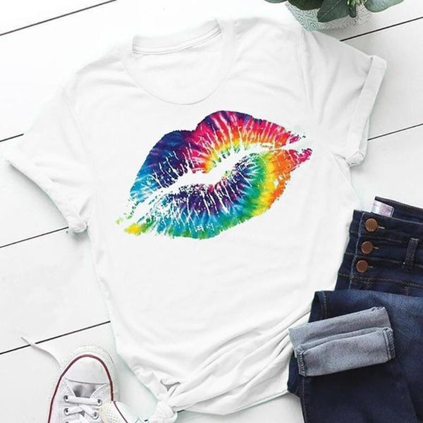 women's t-shirt summer 2021 fashion basic t-shirts short sleeves o-neck multicolor lips print casual pullover, White
women's t-shirt summer 2021 fashion basic t-shirts short sleeves o-neck multicolor lips print casual pullover, White