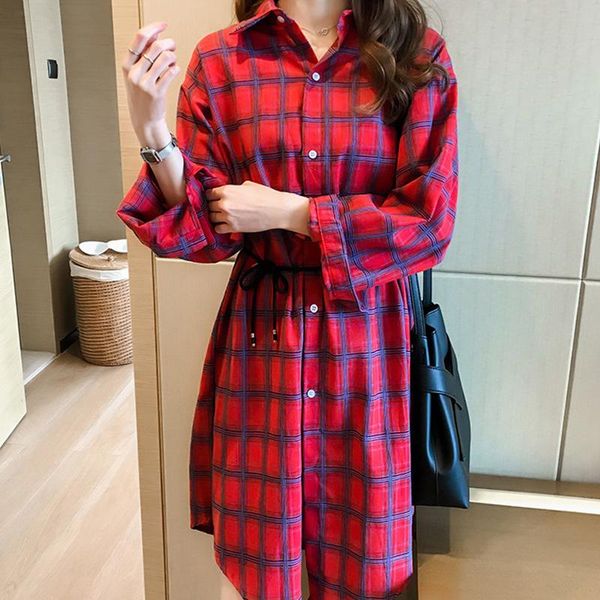women's blouses & shirts women england style long 2021 autumn oversized blouse sleeve turn down collar plaid print with buttons blusas, White
women's blouses & shirts women england style long 2021 autumn oversized blouse sleeve turn down collar plaid print with buttons blusas, White